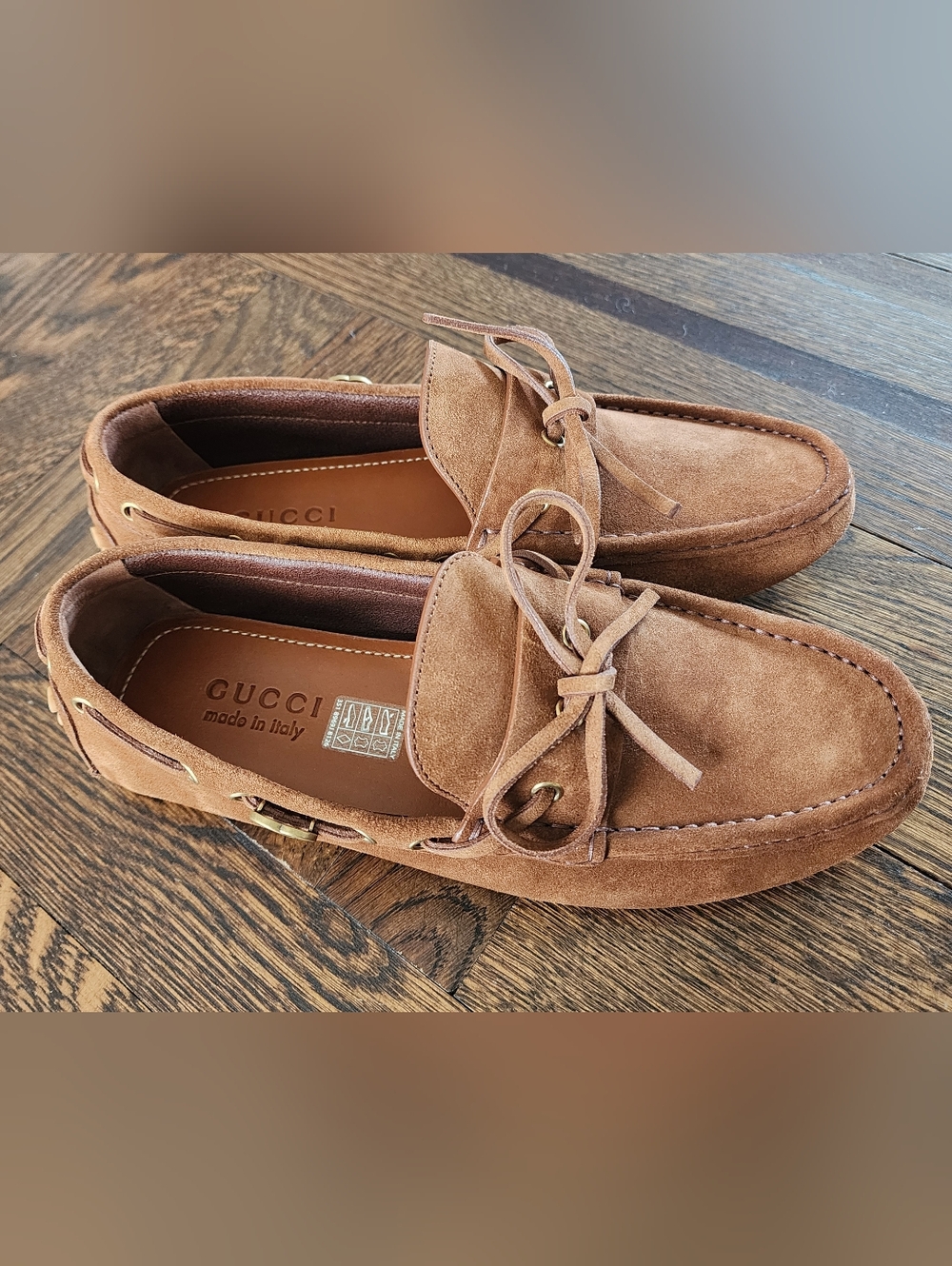 $950 Brand New Gucci GG Men's Brown Suede Driver Loafers G7.5 US 8